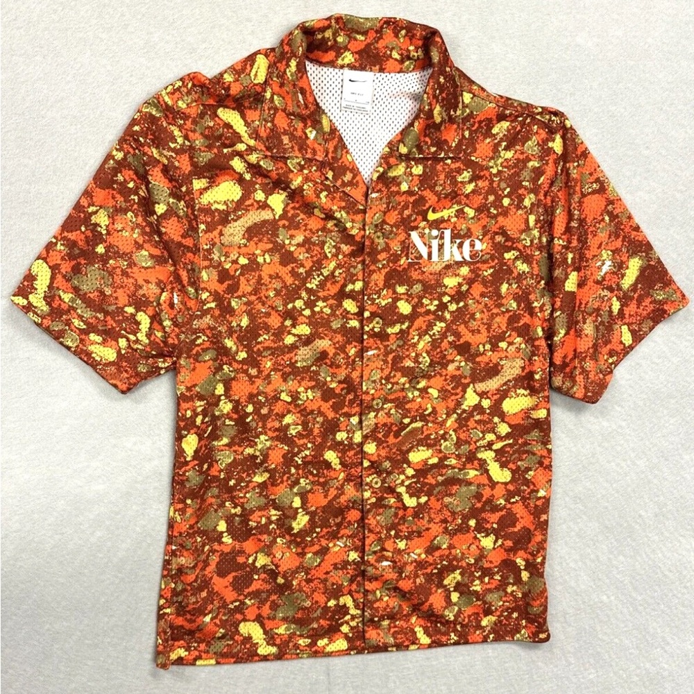 Nike Dri-Fit Trek Divison Resort Button Shirt Men’s Small DR9966-832 Orange Camo
